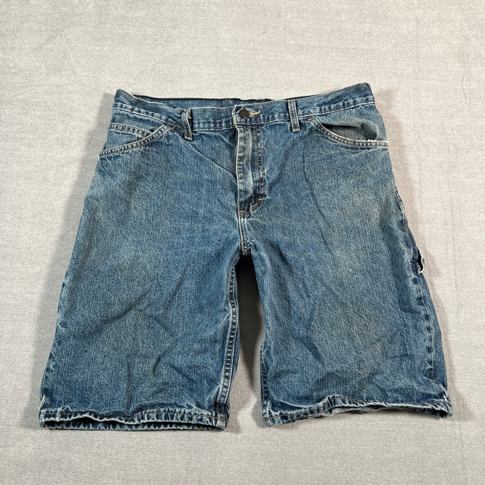 Genuine Dickies Carpenter Loose Fit Mid Rise Denim Shorts Mens 34 Blue Cotton